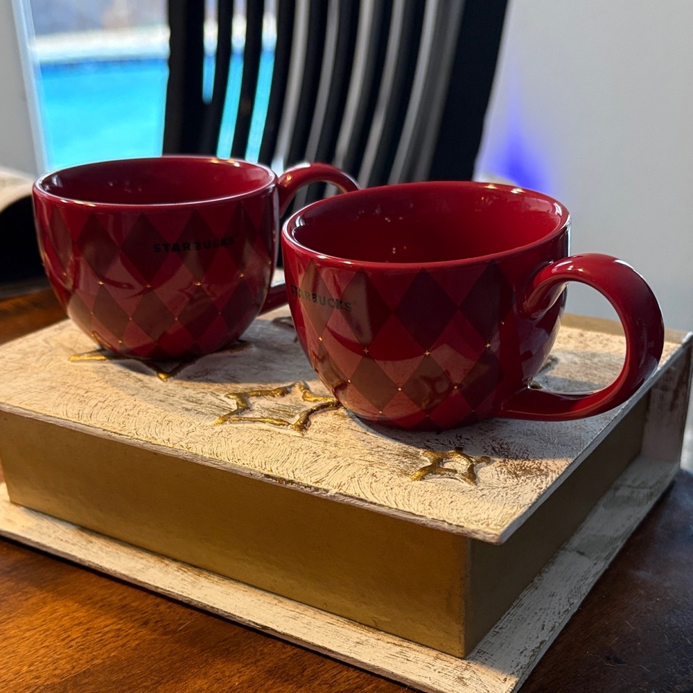 Starbucks Red Argyle Pattern Demi Mugs